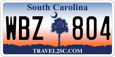 SC license plate WBZ804