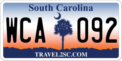 SC license plate WCA092