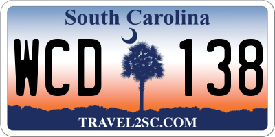 SC license plate WCD138