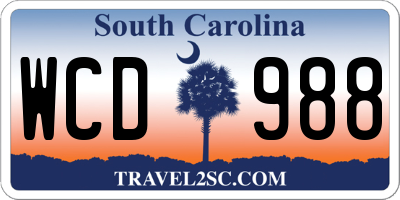 SC license plate WCD988