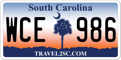 SC license plate WCE986