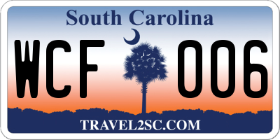 SC license plate WCF006