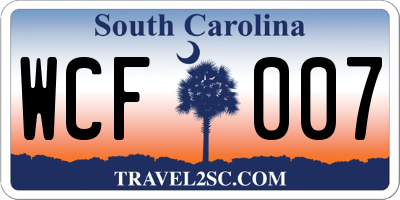 SC license plate WCF007