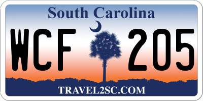 SC license plate WCF205