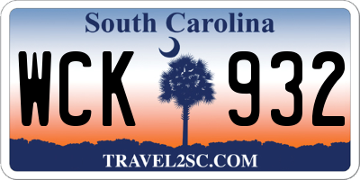 SC license plate WCK932