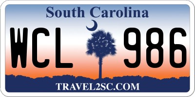 SC license plate WCL986