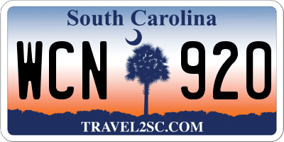SC license plate WCN920