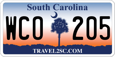 SC license plate WCO205