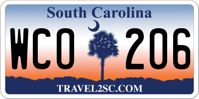 SC license plate WCO206