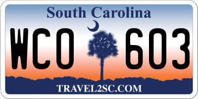 SC license plate WCO603