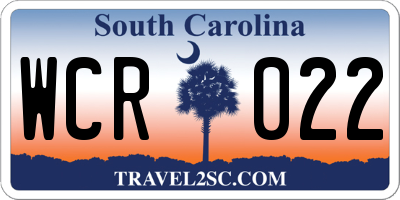 SC license plate WCR022