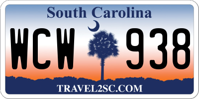SC license plate WCW938