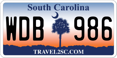 SC license plate WDB986