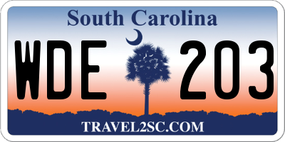 SC license plate WDE203