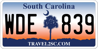 SC license plate WDE839
