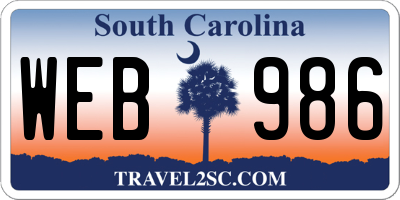 SC license plate WEB986