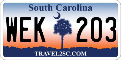 SC license plate WEK203