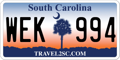SC license plate WEK994