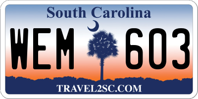 SC license plate WEM603