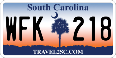 SC license plate WFK218