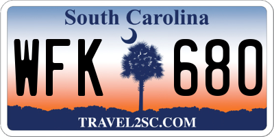 SC license plate WFK680