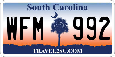 SC license plate WFM992