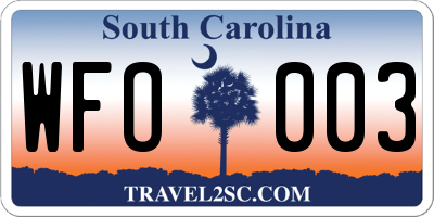 SC license plate WFO003
