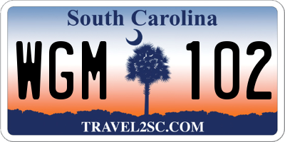 SC license plate WGM102