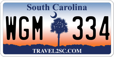 SC license plate WGM334