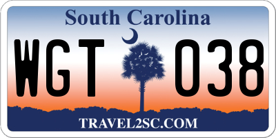 SC license plate WGT038