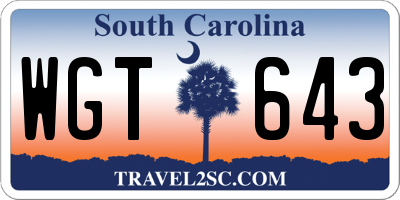 SC license plate WGT643