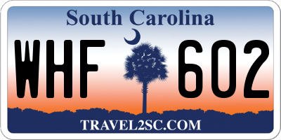 SC license plate WHF602