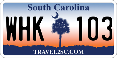 SC license plate WHK103