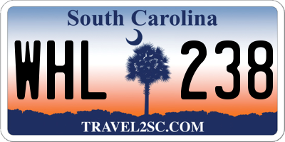 SC license plate WHL238
