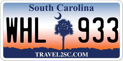 SC license plate WHL933