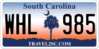 SC license plate WHL985