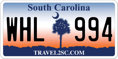 SC license plate WHL994