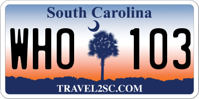 SC license plate WHO103