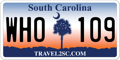 SC license plate WHO109