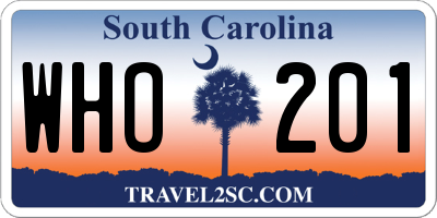 SC license plate WHO201