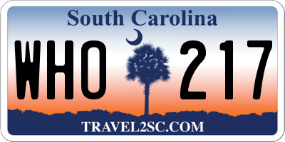 SC license plate WHO217