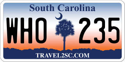 SC license plate WHO235