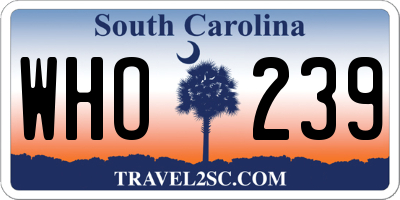 SC license plate WHO239