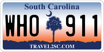 SC license plate WHO911
