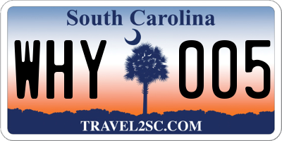 SC license plate WHY005