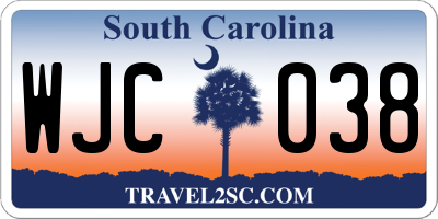 SC license plate WJC038