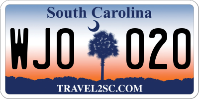 SC license plate WJO020