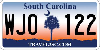 SC license plate WJO122