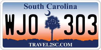 SC license plate WJO303