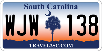 SC license plate WJW138